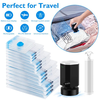 Vacuum Storage Bags 8-18Pc Space Saver Bag Travel Rechargeable Air Pump Various Seal Bag Pump for Compress Clothe Blanket Luggage