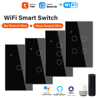 WiFi US Smart Light Switch Neutral wire/No Neutral wire Required 120 Type Wall Touch Switch Work with Alexa, Google Home