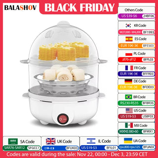 220V Multifunctional Electric Egg Boiler Double Layers Egg Cooker Mini Steamer Poacher Kitchen Cooking Breakfast Machine