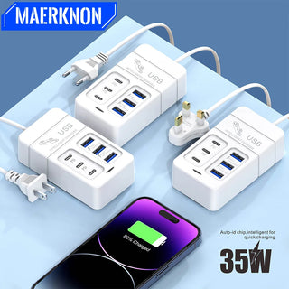 6 Ports USB Travel Charger 35W Fast Charging PD Wall Charger For iPhone 15 14 Samsung Xiaomi Mobile EU/US Plug Charging Adapter