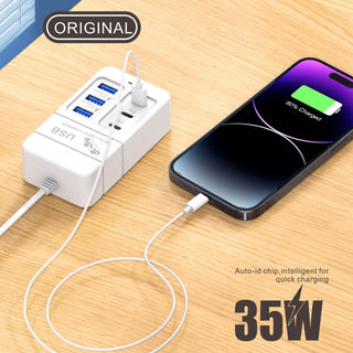 6 Ports USB Travel Charger 35W Fast Charging PD Wall Charger For iPhone 15 14 Samsung Xiaomi Mobile EU/US Plug Charging Adapter