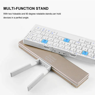 Jomaa Foldable Bluetooth Keyboard Rechargeable Keyboard Mini Foldable Wireless Keyboard Aluminum Keyboard with Stand for Phone