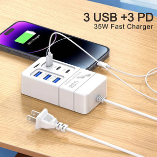 6 Ports USB Travel Charger 35W Fast Charging PD Wall Charger For iPhone 15 14 Samsung Xiaomi Mobile EU/US Plug Charging Adapter