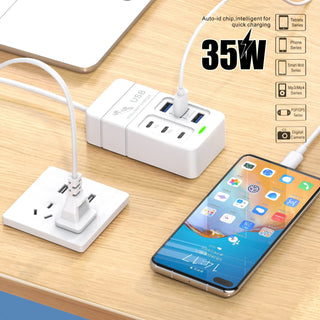 6 Ports USB Travel Charger 35W Fast Charging PD Wall Charger For iPhone 15 14 Samsung Xiaomi Mobile EU/US Plug Charging Adapter