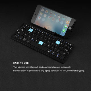 Jomaa Foldable Bluetooth Keyboard Rechargeable Keyboard Mini Foldable Wireless Keyboard Aluminum Keyboard with Stand for Phone